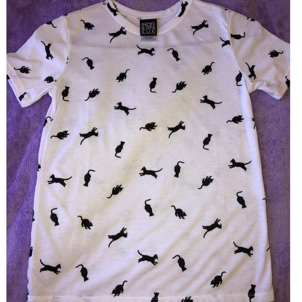 Cat-Print Short Sleeved Shirt